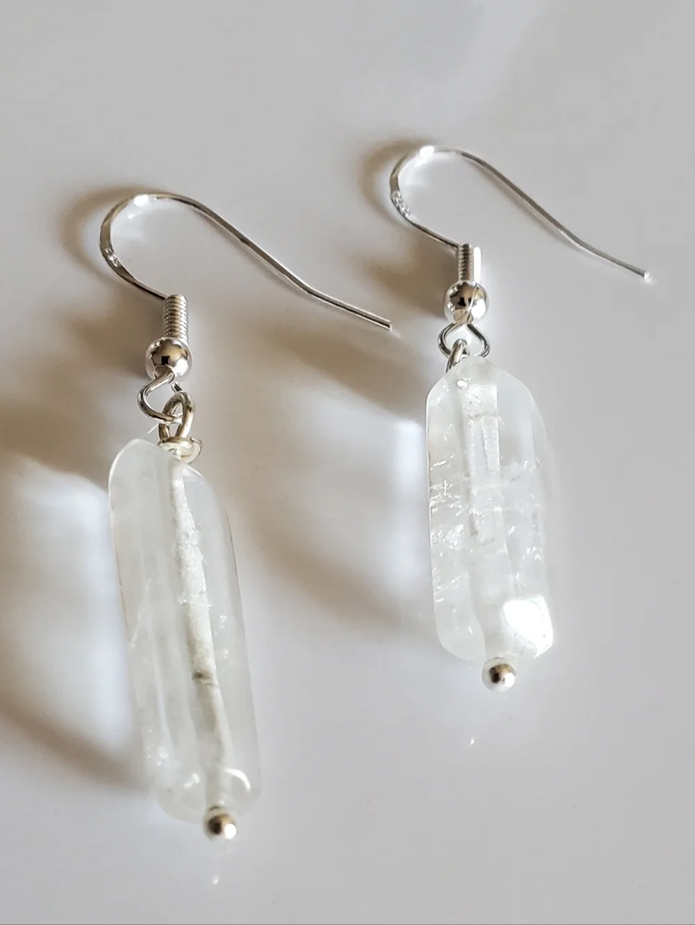 Sterling Silver 925 Natural Clear Crystal  Drop Earrings - Picture 4 of 7